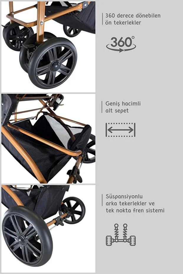 Pusetli̇ Bebek Arabasi Travel Çift Yön Tam Yatış Pozisyonlu Pratik Katlanır Mama Tablalı